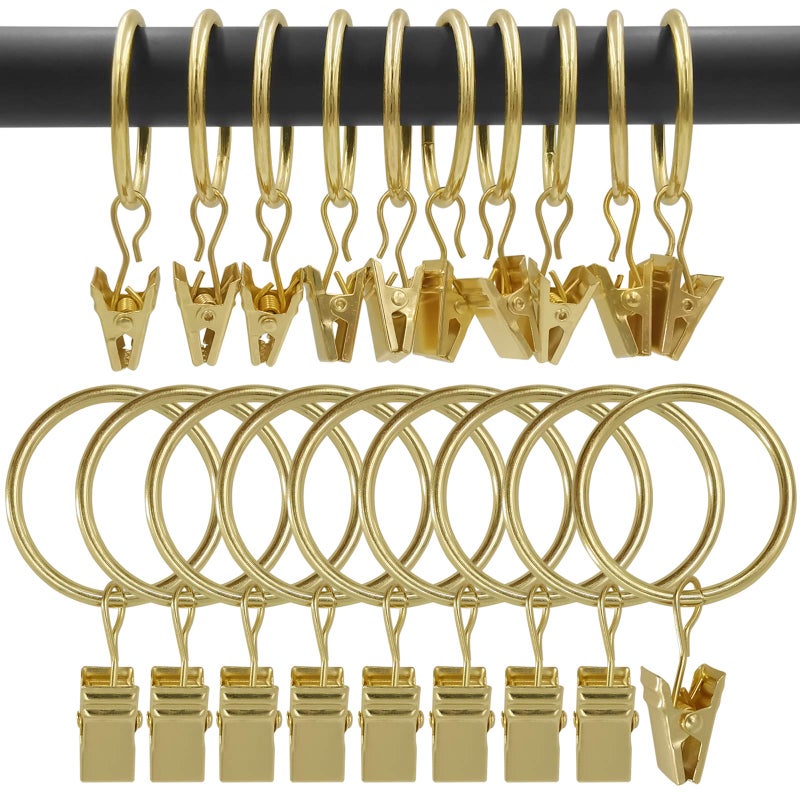 AMZSEVEN AMZSEVEN 90 Pack Curtain Rings with Clips Drapery Clips with Rings Drapes Rings 126 in Interior Diameter Fits up to 1 in Curtain Rod Gold Color 