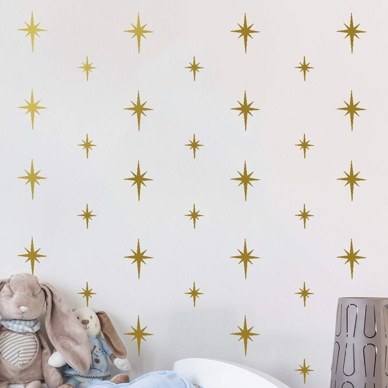 Gold Star Wall Decals Stickers for Adult Bedroom Girls Kids Room DecorGold Retro Stars Burst Wall Decals Peel and Stick Decor 72 PCS
