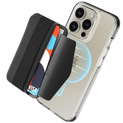Sinjimoru Soft Wool Band Grip Phone Wallet for MagSafe Magnetic Phone Card Holder for Back of Cell Phone Case with Hand Finger Holder Compatible with iPhone 14 13 12 Series MBand Black - Image 1