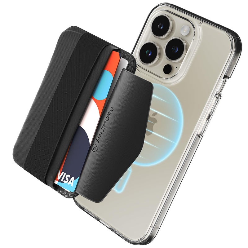 Sinjimoru Soft Wool Band Grip Phone Wallet for MagSafe Magnetic Phone Card Holder for Back of Cell Phone Case with Hand Finger Holder Compatible with iPhone 14 13 12 Series MBand Black - Image 3