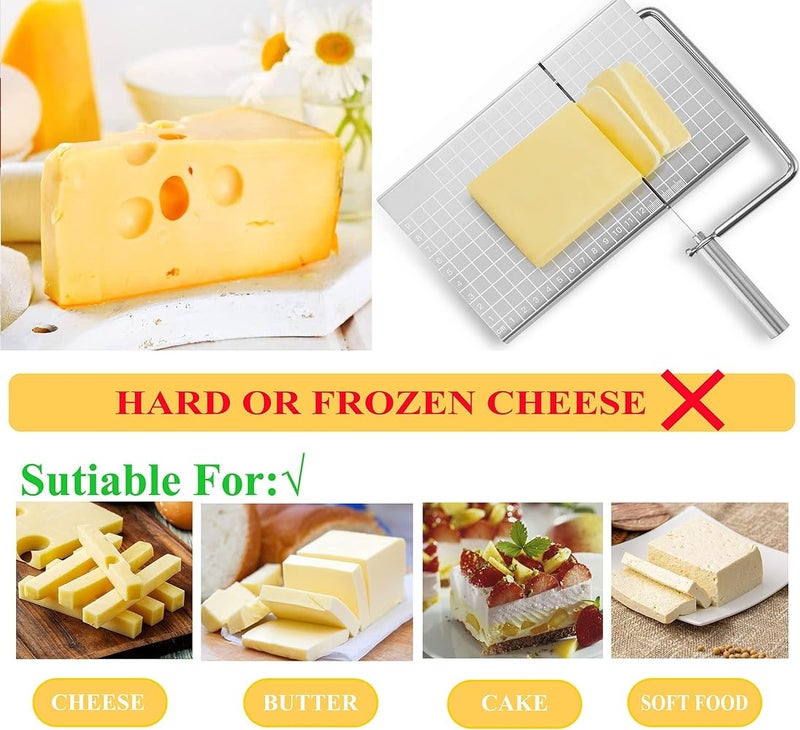 Azonee Stainless Steel Cheese Slicer, Stainless Steel Cheese Cutter with 6 Replacement Wires, Butter Cutter, Ham Divider, Cheese Dicer, Metal Cheese Cutter and Cutting Board - Image 5