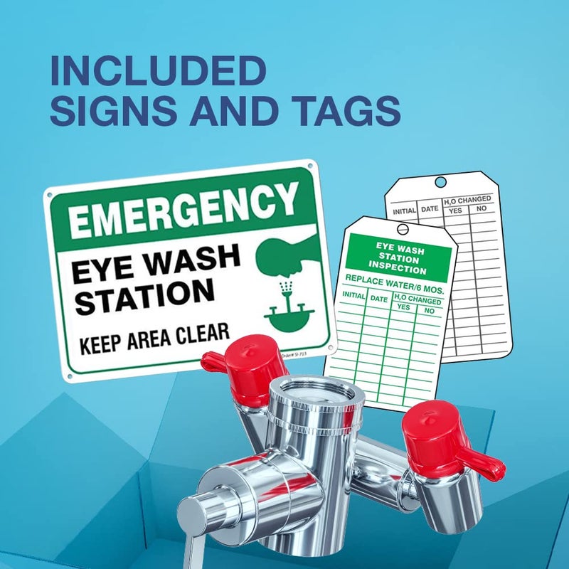 Skywin Eye Wash Station OSHA Approved - Fast Activating Faucet Mounted Eye Wash Station Sink Attachment-1X Non Stop Flow Eyewash Station & Eyewash Sign,3X Common Sink Adapter,2X Inspection Tags - Image 4