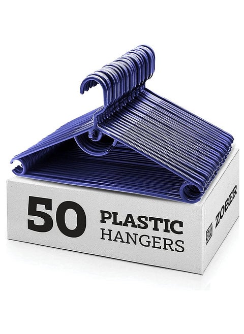 Standard White Plastic Hangers Pack of 50 With Strap Hooks, Durable & Slim, Light-Weight For Shirts, Pants, Dresses Hangs upto 5.5 lbs