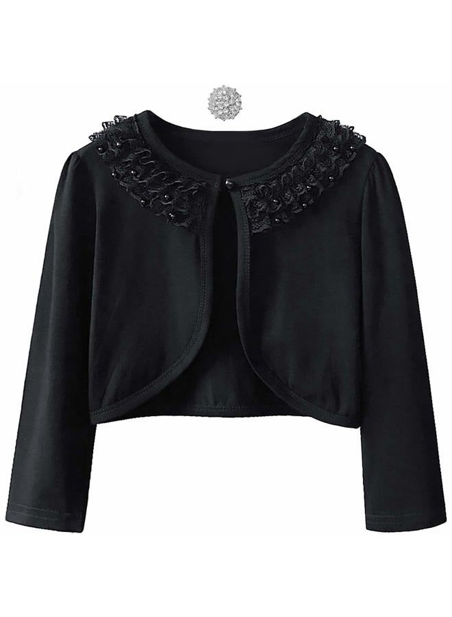 QPANCY Girls Shrugs Lace Bolero Long Sleeve Cardigan Party Church Dress Cover Up, Black Pearl, 8-9 Years - Image 1