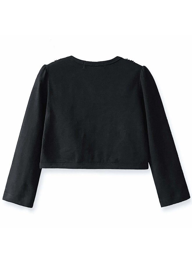 QPANCY Girls Shrugs Lace Bolero Long Sleeve Cardigan Party Church Dress Cover Up, Black Pearl, 8-9 Years - Image 2