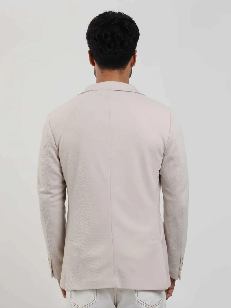 Dufy Cream Men's Slim Fit Plain Mono Collar Casual Jacket 104445