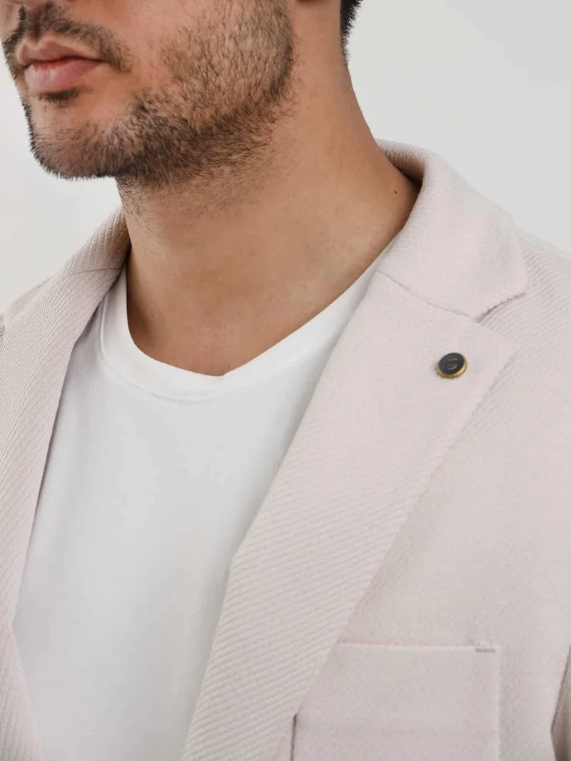 Dufy Cream Men's Slim Fit Plain Mono Collar Casual Jacket 104445