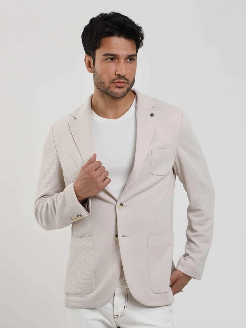 Dufy Cream Men's Slim Fit Plain Mono Collar Casual Jacket 104445