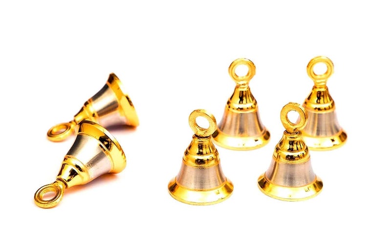Denique Brass Decorative Hanging Bell for Festival HomeOffice Temple Decoration 4 CM Gold SilverPack of 6 - Image 3