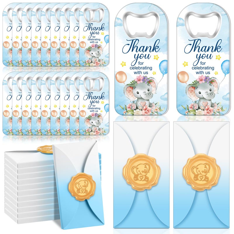 Ninehaoou Ninehaoou 50 Sets Baby Shower Bottle Opener Bulk Return Gifts for Guests Thank You Magnetic Bottle Opener with Wax Sticker Gift Box for Baby Shower Baptism Souvenir  - Image 1