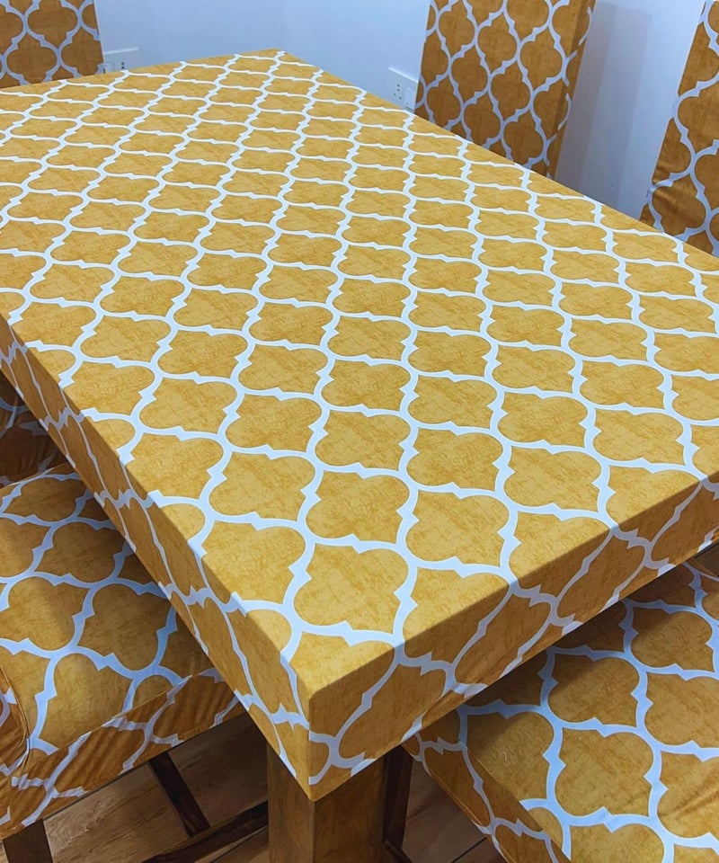 ohello Polycotton Chair Covers Set of 6 with Table Cover are Stretchable slipcover Easily Washable Dining Chair Cover for Home use CTC_001 Yellow - Image 3