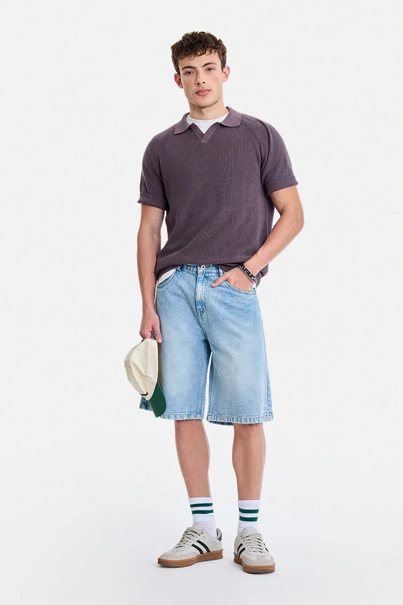 سنيتش Mauve Ribbed Raglan Sleeves Regular Fit T-Shirt