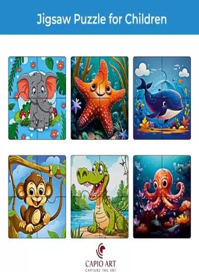 CAPIO ART Kid's Wooden Jigsaw Puzzle Games 6 in 1 Cognitive Development 24 Piece Puzzles Game for Kids Educational UV Printed Marine Life Fun Game (Pack of 6, Natural Theme) - Image 2