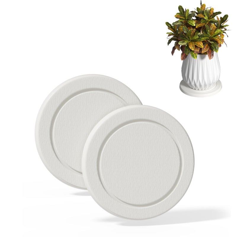Creproly Plant Saucer Flower Pot Saucers Plant Trays for Pots Instant Dry Diatomaceous Earth Round Plant Drip Trays for Indoors Keeping Counter and Floors Dry and Clean (2Pcs White Small) - Image 1