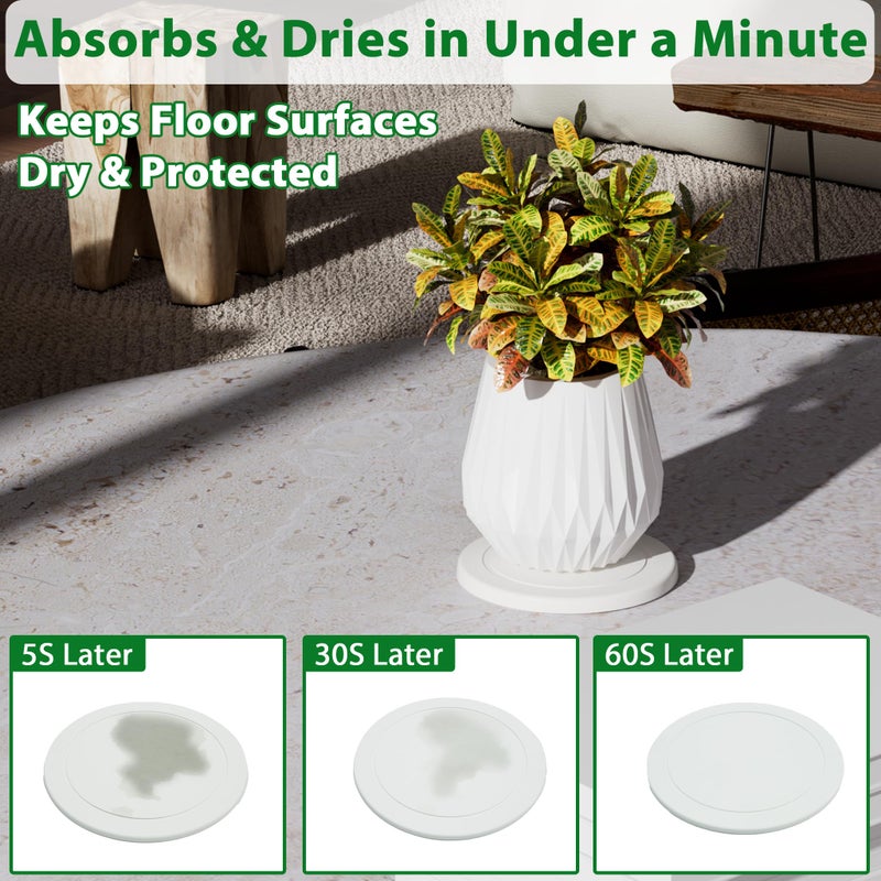 Creproly Plant Saucer Flower Pot Saucers Plant Trays for Pots Instant Dry Diatomaceous Earth Round Plant Drip Trays for Indoors Keeping Counter and Floors Dry and Clean (2Pcs White Small) - Image 3