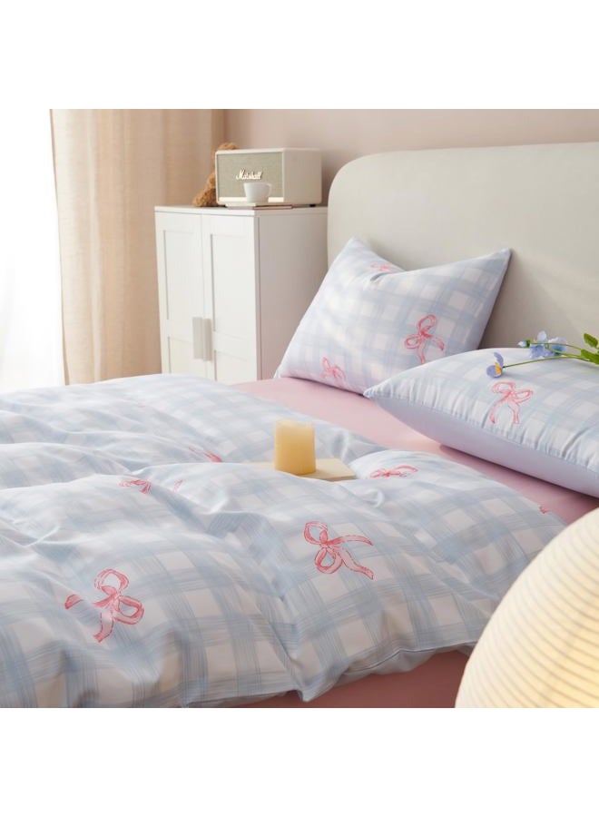 Bildenly Twin Size Duvet Cover - Blue Plaid Pink Bowknot Comforter Cover Soft & Lightweight Microfiber Quilt Cover with Zipper Closure and 1 Pillowcase - Image 4