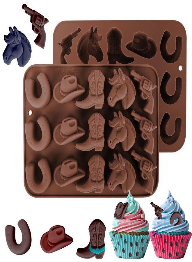 Fuehbur Western Themed Cowboy Candy Silicone Molds 2PCS, Chocolate Jello Moulds with Horse Head Boot Hat Saddle Design, 15 Cavity Ice Mold Pudding Soap Cookie Molds for Cake Desserts Cupcake Making - Image 1