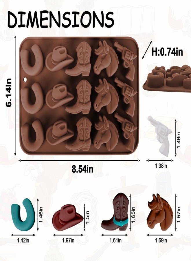 Fuehbur Western Themed Cowboy Candy Silicone Molds 2PCS, Chocolate Jello Moulds with Horse Head Boot Hat Saddle Design, 15 Cavity Ice Mold Pudding Soap Cookie Molds for Cake Desserts Cupcake Making - Image 2