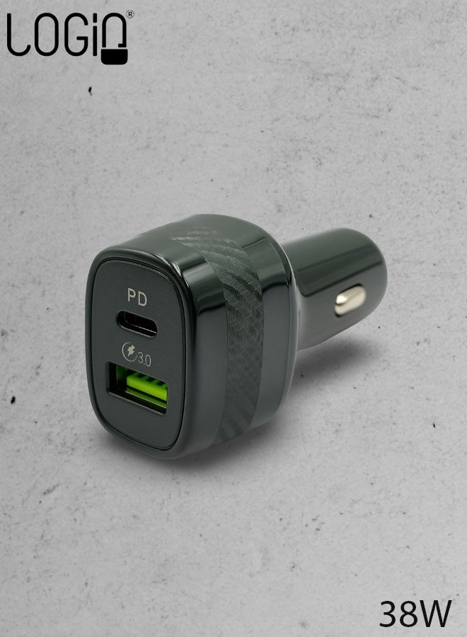 محول شاحن سيارة سريع LN997PD من LOGIO، 38 واط، PD 3.0 + QC 3.0، ثنائي المنافذ، مزود بخاصية توصيل الطاقة عبر USB-C وشحن سريع عبر USB-A، آمن، منخفض الطاقة، تصميم صغير الحجم، متوافق عالميًا مع الهواتف المحمولة وسماعات الرأس ومكبرات الصوت والكاميرات مع حماية متعددة - Image 1