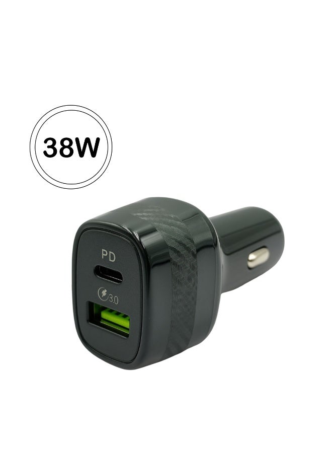 محول شاحن سيارة سريع LN997PD من LOGIO، 38 واط، PD 3.0 + QC 3.0، ثنائي المنافذ، مزود بخاصية توصيل الطاقة عبر USB-C وشحن سريع عبر USB-A، آمن، منخفض الطاقة، تصميم صغير الحجم، متوافق عالميًا مع الهواتف المحمولة وسماعات الرأس ومكبرات الصوت والكاميرات مع حماية متعددة - Image 3