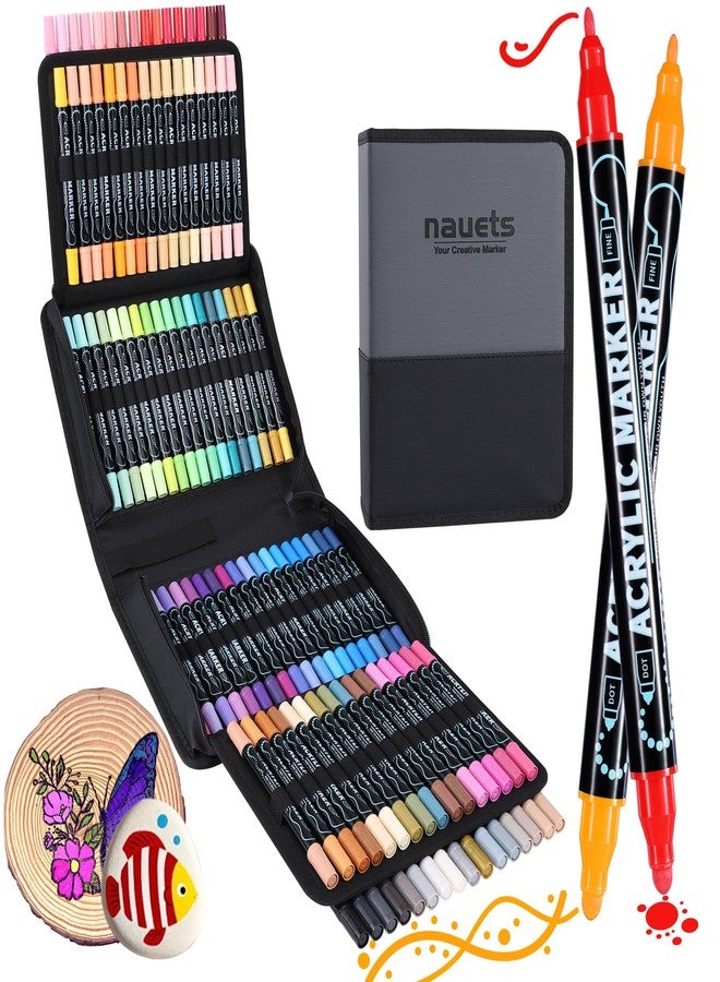 nauets 100 Colors Waterproof Dual Tip Acrylic Paint Pens, Dot & Fine Tip Premium Coloring Drawing Markers Set for Wood, Rock, Canvas, Glass, Ceramic Surfaces and DIY Crafts Making Art Supplies - Image 1
