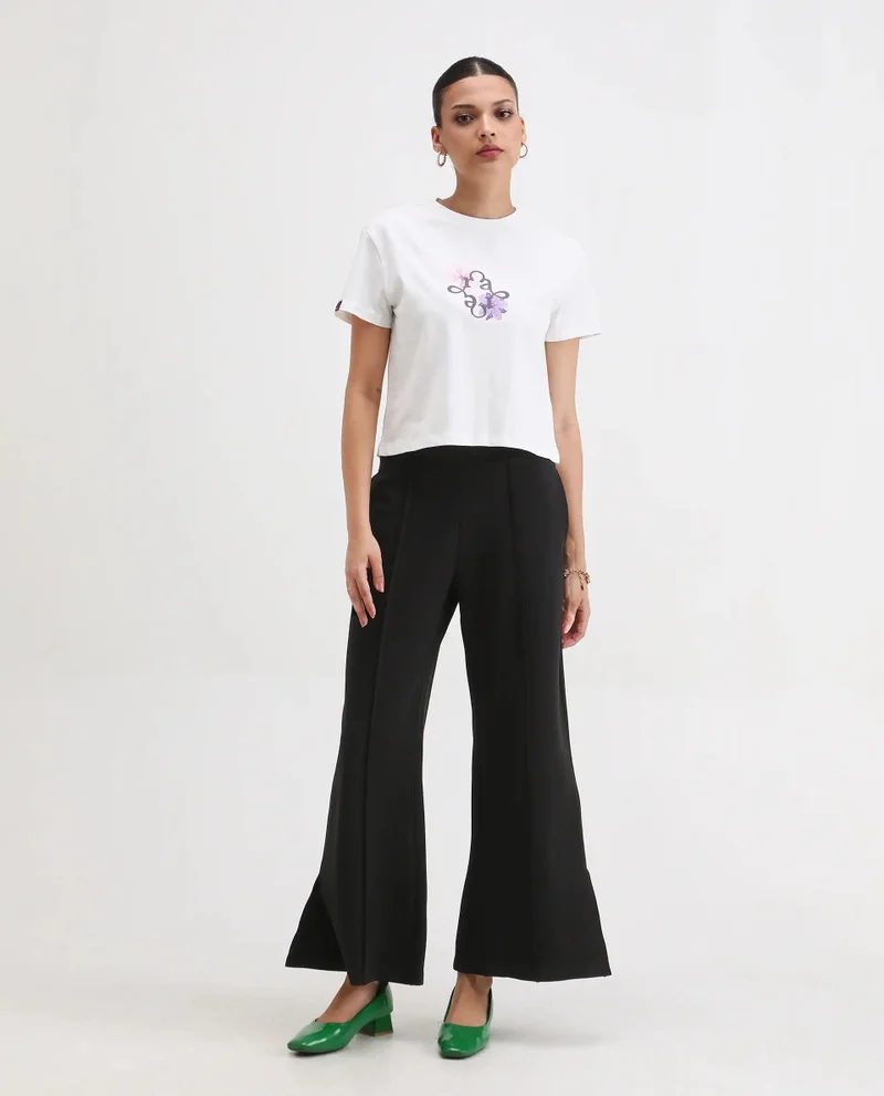 Rareism Women's Solid Straight Fit Trouser