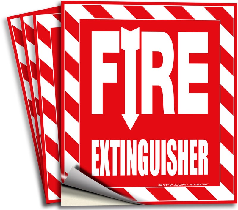 iSYFIX iSYFIX Fire Extinguisher Signs Stickers – 4 Pack 6x7 Inch – Premium Self-Adhesive Vinyl, Laminated for Ultimate UV, Weather, Scratch, Water and Fade Resistance, Indoor and Outdoor  - Image 1