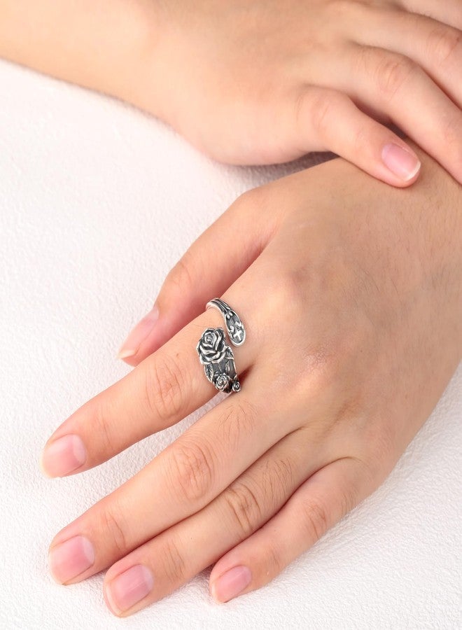 Sariel 925 Sterling Silver Spoon Ring - Vintage Adjustable Butterfly Sunflower Sun SkullSpoon Rings for Women Flower Wide Thumb Ring (Rose) - Image 5