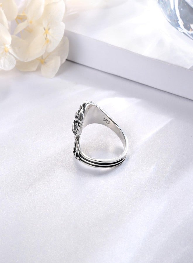 Sariel 925 Sterling Silver Spoon Ring - Vintage Adjustable Butterfly Sunflower Sun SkullSpoon Rings for Women Flower Wide Thumb Ring (Rose) - Image 4