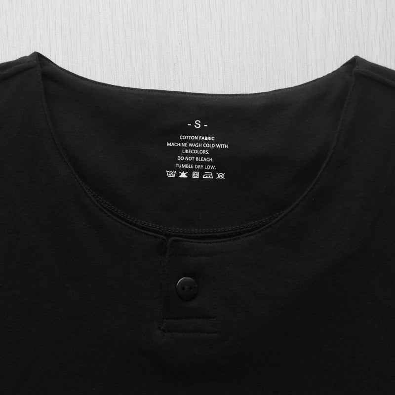 palglg Mens Short Sleeve Cotton Muscle Slim Fitted Sport Henley T-Shirt with Button Black M - Image 3