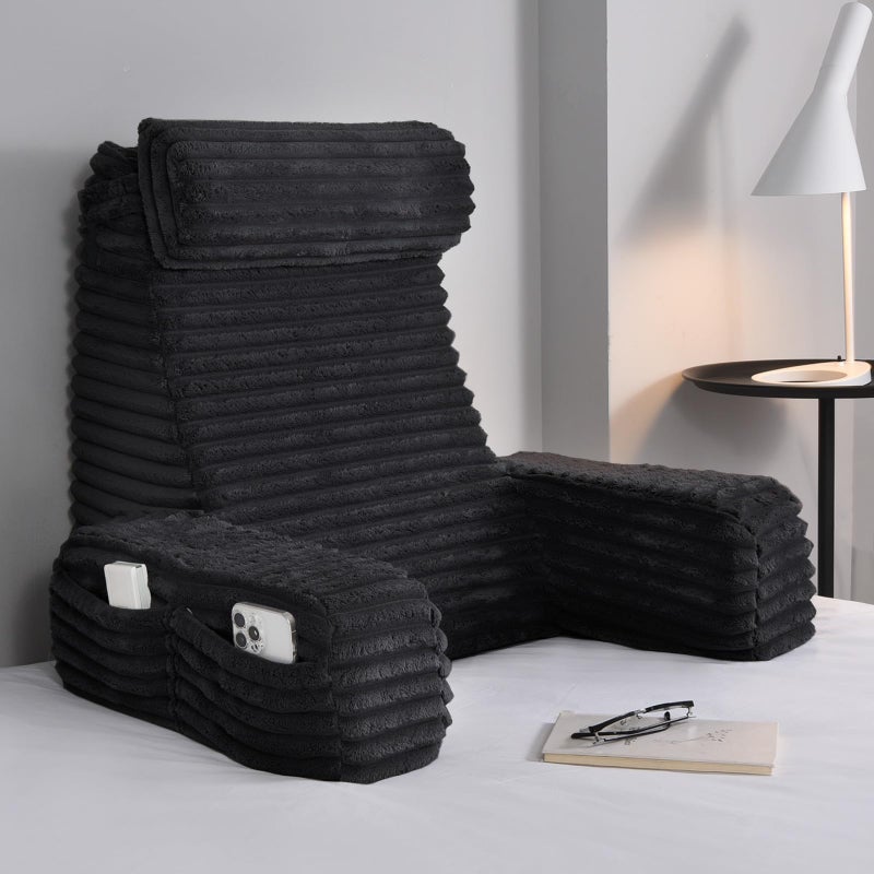 ENITYA 22" XL Ergonomic Bed Pillow for Sitting Upï¼ŒBackrest Cushion for Reclining,Gaming,Resting,Watching TV,Recovery in Bed, Couch or Floor, Removable Cover, Black - Image 1