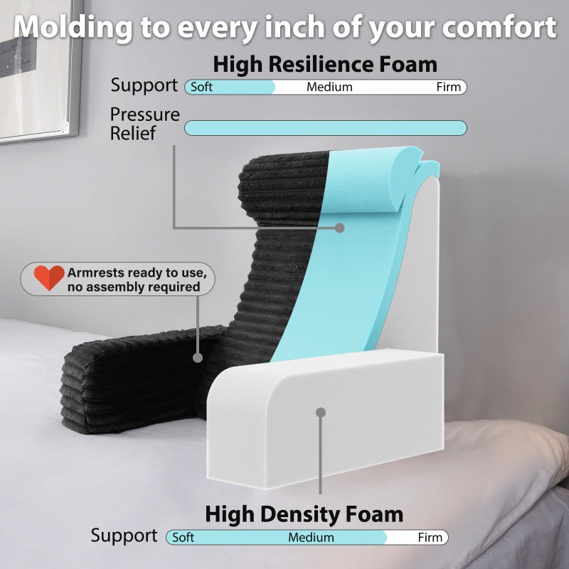 ENITYA 22" XL Ergonomic Bed Pillow for Sitting Upï¼ŒBackrest Cushion for Reclining,Gaming,Resting,Watching TV,Recovery in Bed, Couch or Floor, Removable Cover, Black - Image 3