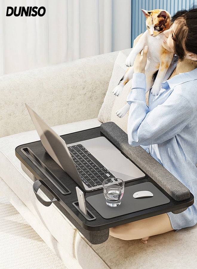 DUNISO Laptop Lap Desk，Portable Laptop Desk for Bed，Lap Desk with Mouse Pad & Pillow Cushion & Device Slots & Wrist Support and Carry Handle，for Bed, Couch, Studying, Writing, Reading, and Working - Image 1