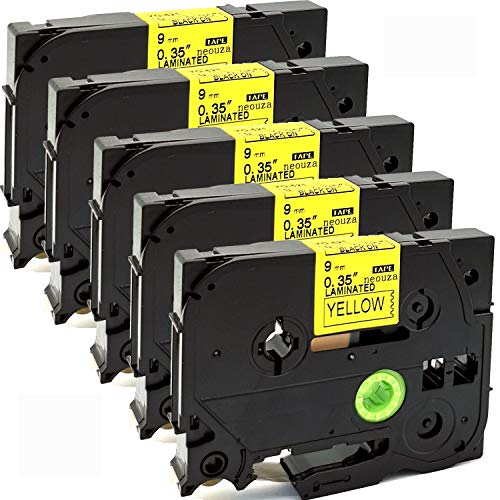 NEOUZA 5PK Compatible for Brother P-Touch Laminated Tze Tz Label Tape Cartridge 9mm x 8m (TZe-621 Black on Yellow) - Image 1