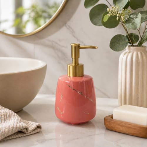 Whizzo® Durable Handwash Bottle for Wash Basin | Soap Dispenser for Kitchen | Shampoo Dispenser for Bathroom | Handwash Soap Dispenser Pump | Bathroom Accessories (Peach, 300ML, 153) - Image 1