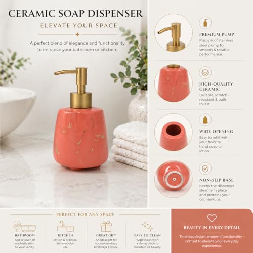Whizzo® Durable Handwash Bottle for Wash Basin | Soap Dispenser for Kitchen | Shampoo Dispenser for Bathroom | Handwash Soap Dispenser Pump | Bathroom Accessories (Peach, 300ML, 153) - Image 2