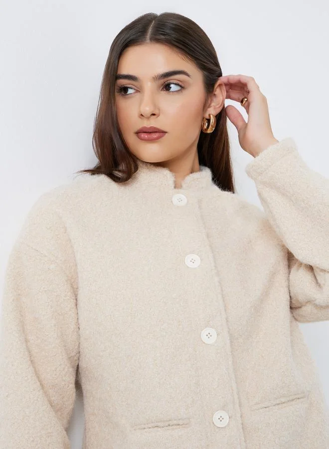 Styli Styli Cream Regular Fit Boiled Wool Trucker Jacket