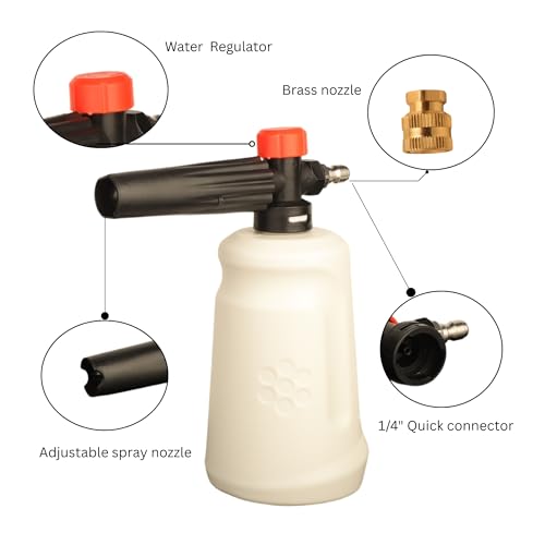 Starq New Advance Adjustable Pro Foam Lance/Cannon for Thick Clinging Foam, 1000 PSI, 1.1mm Orifice, Brass/ABS Nozzle,1/4" with Quick Connector, Plastic (FL2) - Image 2
