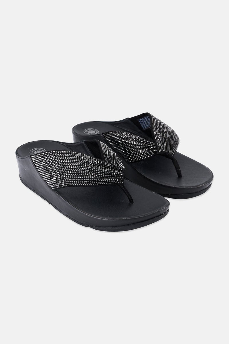 FitFlop صنادل نسائية مزينة بالكريستال، سوداء - Image 1