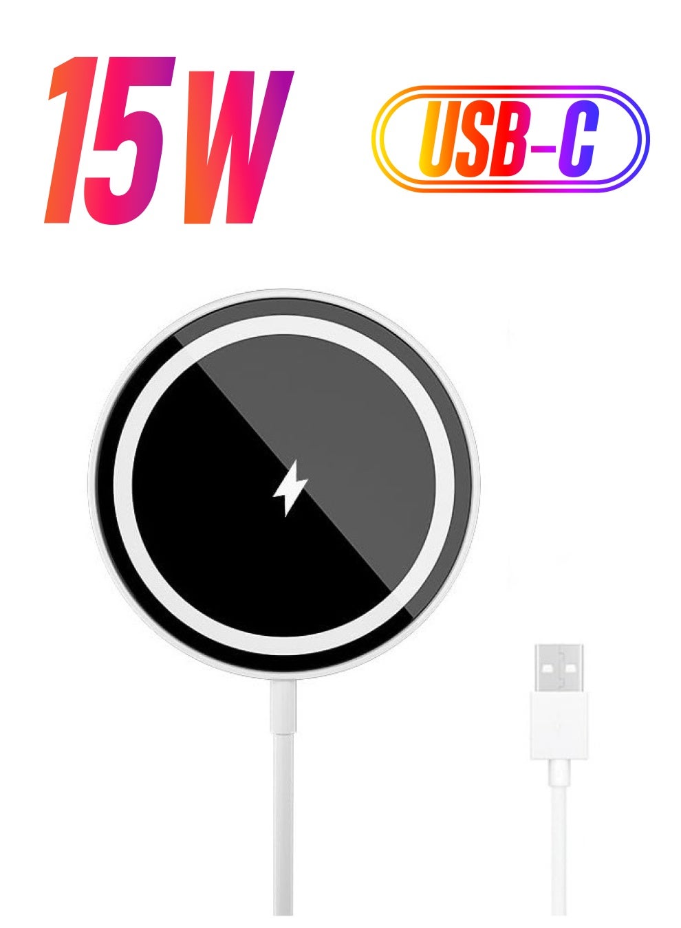 Magnetic Wireless Charger for iPhone 15/15 Plus/15 Pro/15 Pro Max/ and iPhone14/13/12 Series, 15W Fast Charger, MagSafe Charging Pad (White USB Port)