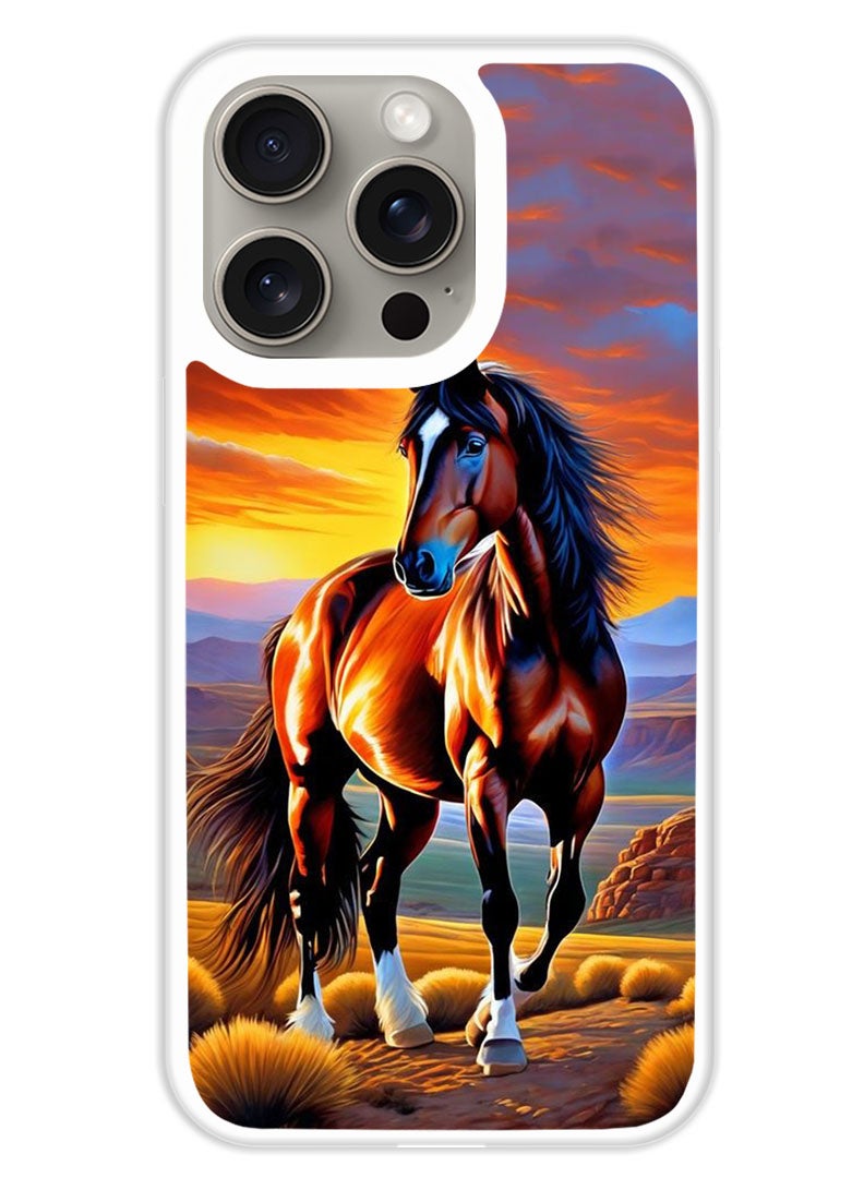 Theodor Protective Case Cover For APPLE IPHONE 15 Pro Max Horse Painting (White Bumper) - Image 1