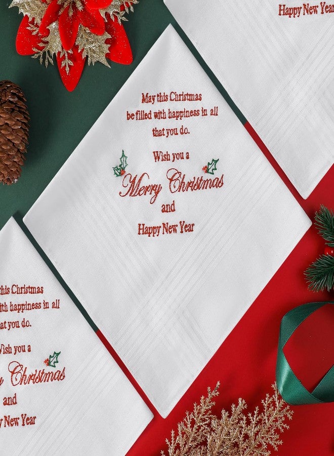 HOULIFE Christmas Handkerchiefs, Soft Cotton Mens Women Handkerchief White Embroidered Hankies Christmas Gift (Men) - Image 3
