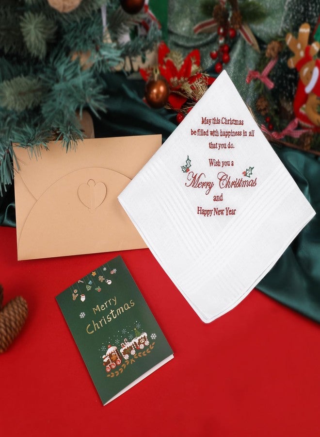 HOULIFE Christmas Handkerchiefs, Soft Cotton Mens Women Handkerchief White Embroidered Hankies Christmas Gift (Men) - Image 2