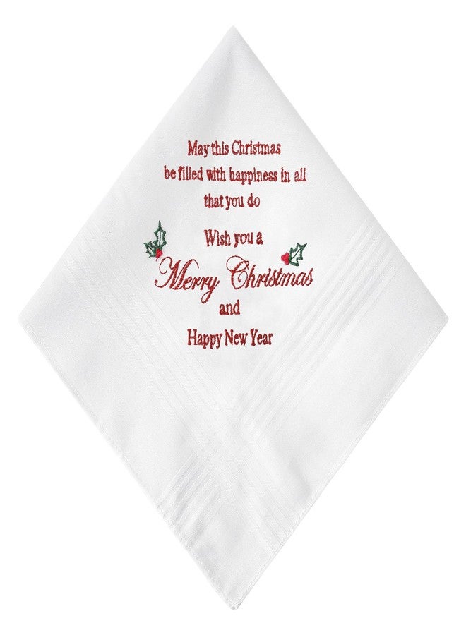 HOULIFE Christmas Handkerchiefs, Soft Cotton Mens Women Handkerchief White Embroidered Hankies Christmas Gift (Men) - Image 1