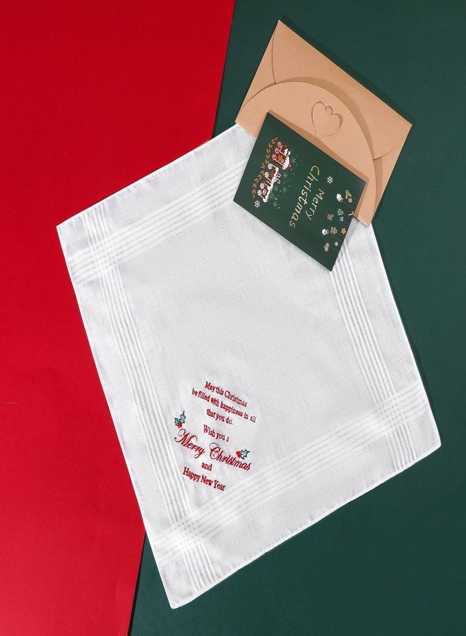 HOULIFE Christmas Handkerchiefs, Soft Cotton Mens Women Handkerchief White Embroidered Hankies Christmas Gift (Men) - Image 4