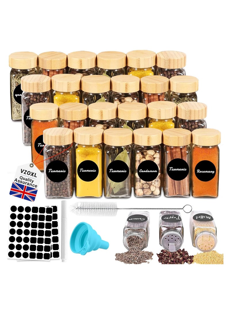 طقم برطمانات توابل زجاج 24 قطعة مع أغطية خشب - Image 1