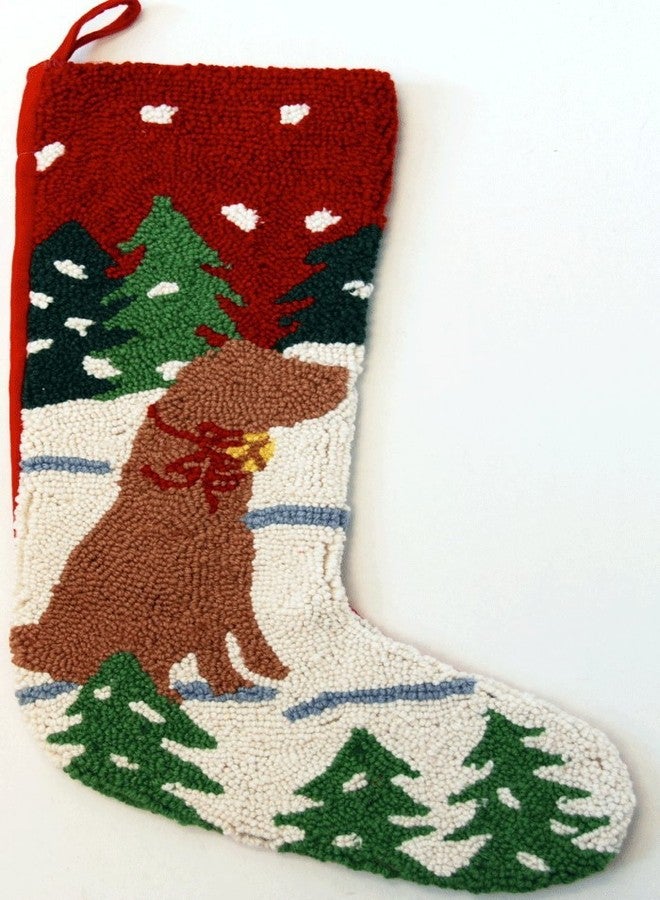 Alpine Mountain Yellow Labrador Retriever Dog Hooked Wool Christmas Stocking- Large 21"