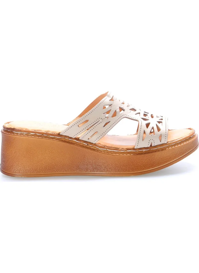 Fast Step Leather Women's Wedge Heel Slippers 972ZA1264