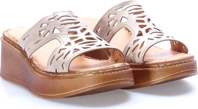 Fast Step Leather Women's Wedge Heel Slippers 972ZA1264
