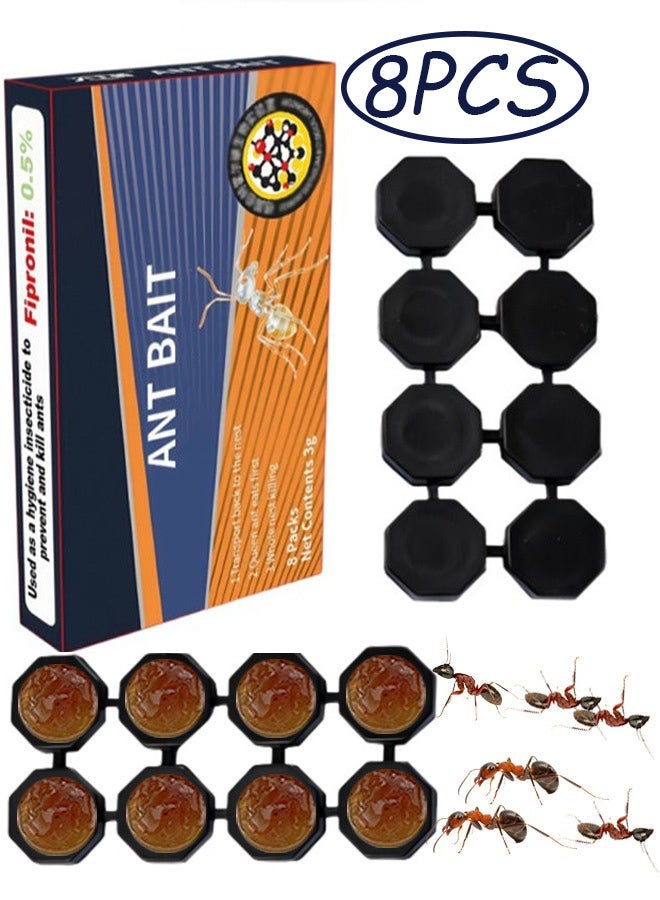 1 عبوة تحتوي على 8 قطع من مصائد النمل الفعالة على شكل جل للاستخدام المنزلي الداخلي على أسطح المطابخ وزوايا غرف المعيشة وأرضيات غرف النوم وفجوات الخزائن وأحواض الحمامات، تقضي على النمل الأحمر والأسود والأصفر وتحافظ على منزلك خاليًا من النمل. - Image 1
